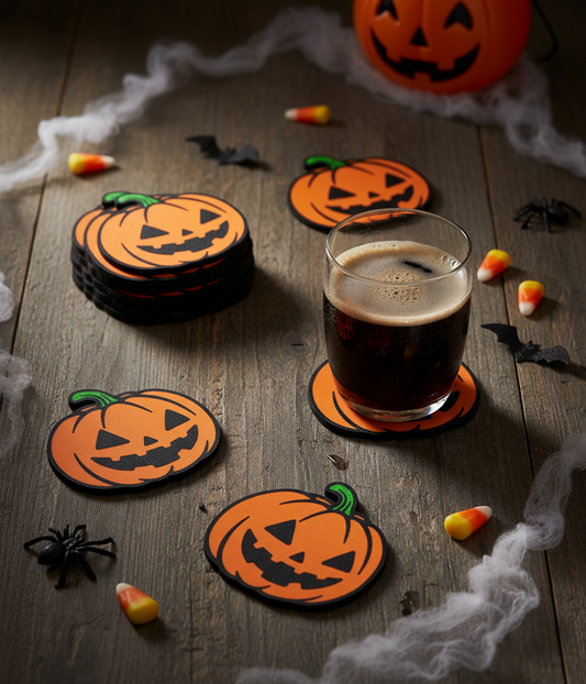 Posavasos de Halloween impresos en 3D con diseños de calabazas