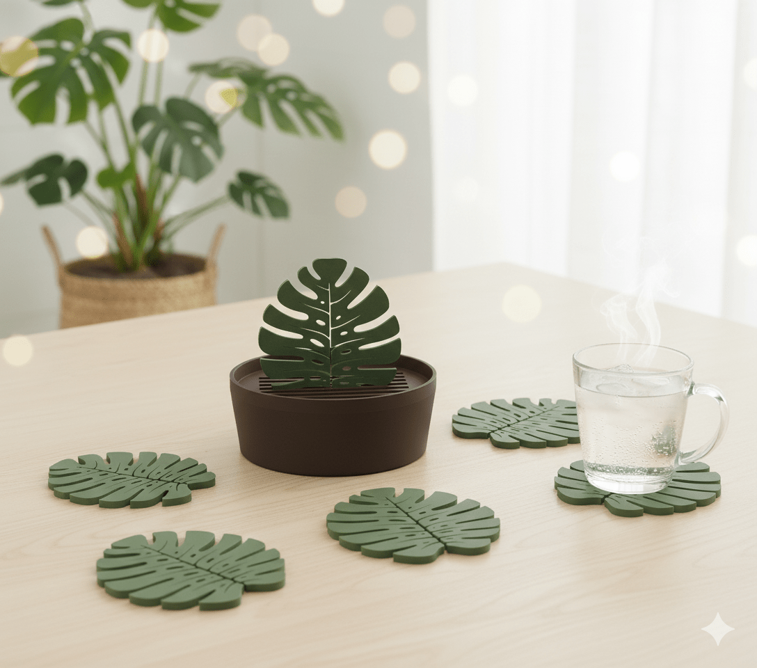 Set de Posavasos Monstera con Maceta - Moldea Estudio